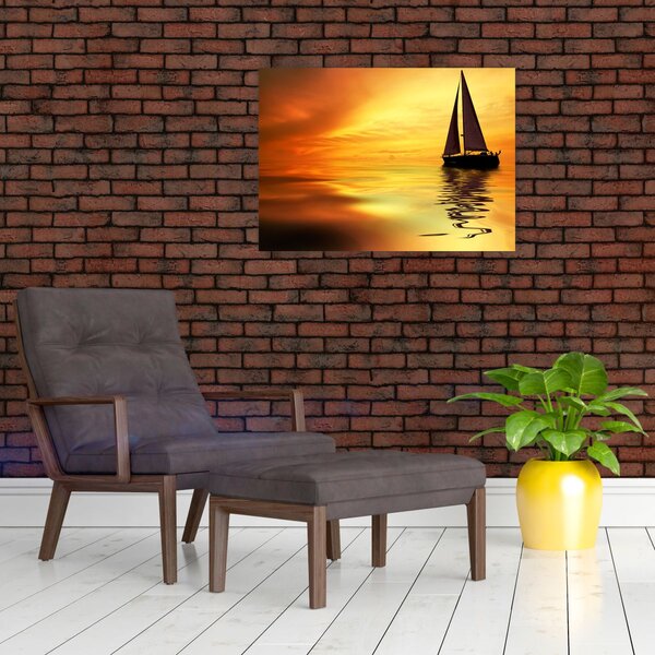 Obraz - Żaglówka o zachodzie słońca (70x50 cm)
