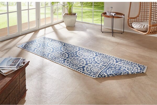 Niebiesko-kremowy chodnik odpowiedni na zewnątrz NORTHRUGS Jardin, 80x350 cm