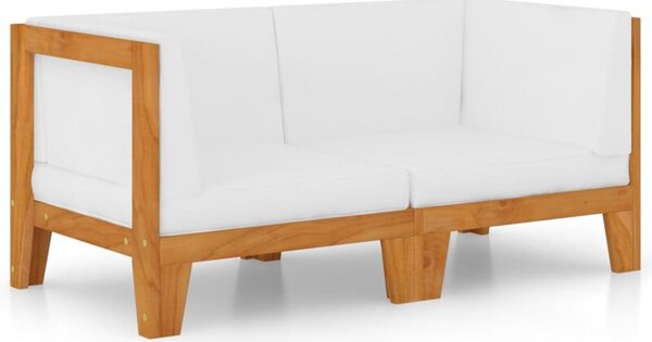 Sofa 2-osobowa z kremowymi poduszkami, lite drewno akacjowe