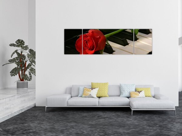 Obraz - Fortepian i róże (170x50 cm)