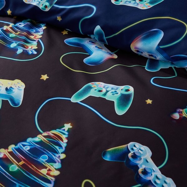 Czarno-niebieska pościel dwuosobowa 200x200 cm Christmas Gamer – Catherine Lansfield