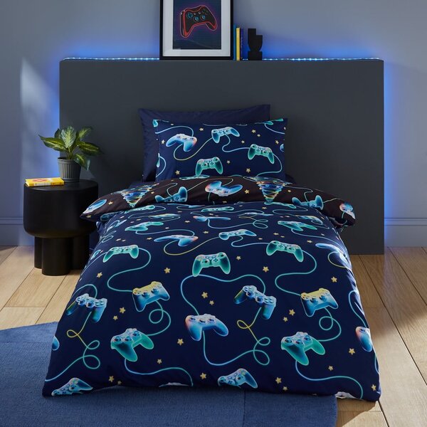 Czarno-niebieska pościel dwuosobowa 200x200 cm Christmas Gamer – Catherine Lansfield