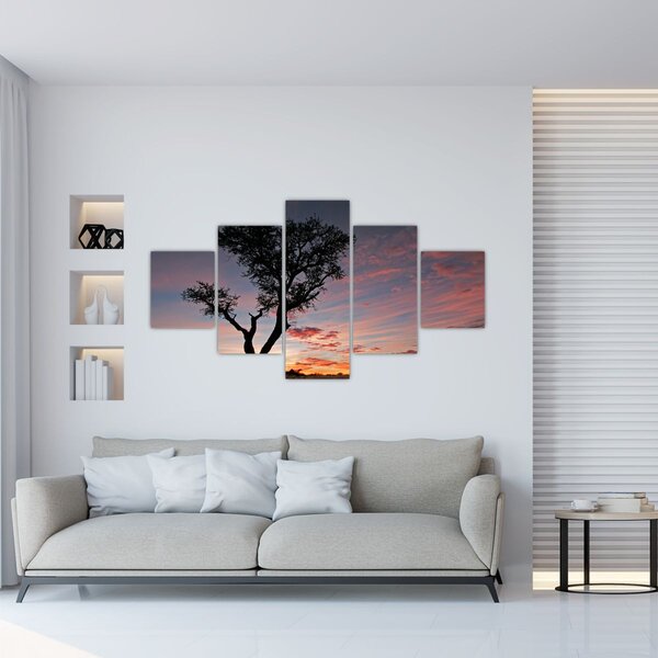 Obraz - Drzewo i czerwonawe odcienie (125x70 cm)