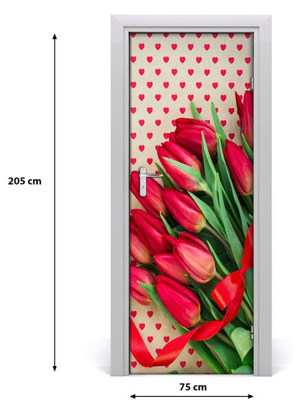 Naklejka samoprzylepna na drzwi Czerwone tulipany