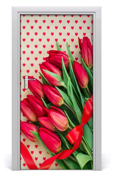 Naklejka samoprzylepna na drzwi Czerwone tulipany