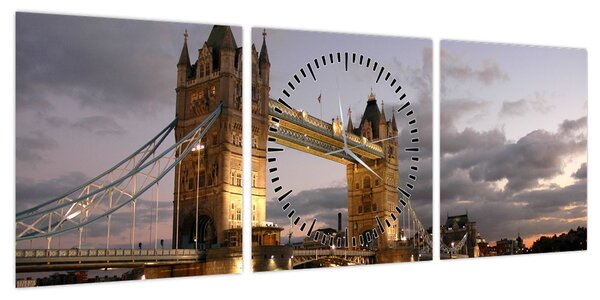 Obraz - Tower Bridge nocą (z zegarem) (90x30 cm)