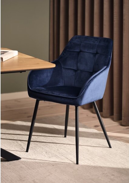 Ciemnoniebieskie tapicerowane fotele jadalniane zestaw z podłokietnikami 2 szt. Nolan Square – Unique Furniture