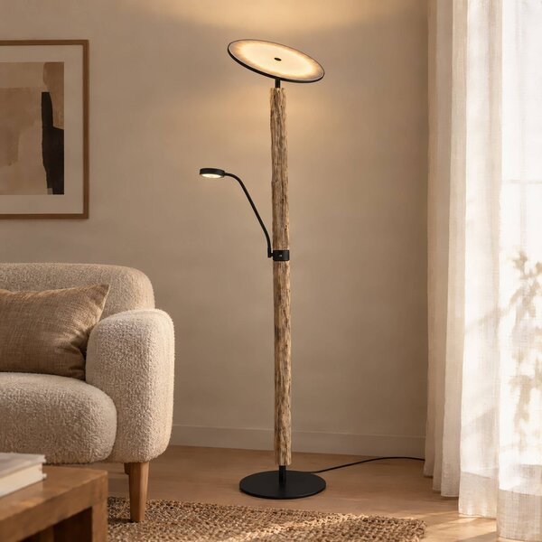 Lampa stojąca Woodland Lucande, możliwość ściemniania, jasne drewno, salon / jadalnia, drewno, nowoczesny