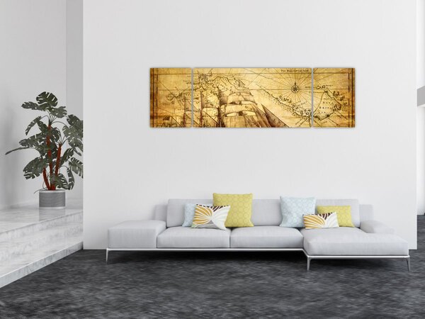 Obraz - Stara mapa (170x50 cm)
