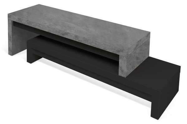 Podwójna czarna szafka pod TV z dekorem betonu TemaHome Cliff, 125x20 cm