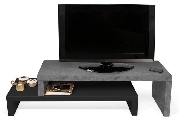 Podwójna czarna szafka pod TV z dekorem betonu TemaHome Cliff, 125x20 cm
