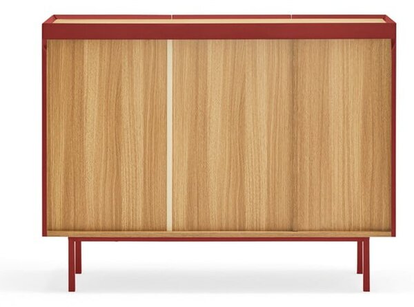 Czerwona niska komoda w dekorze dębu 110x85 cm Arista – Teulat