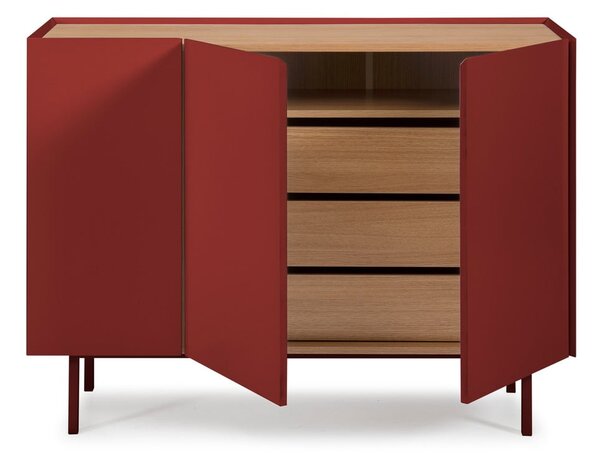 Czerwona niska komoda w dekorze dębu 110x85 cm Arista – Teulat
