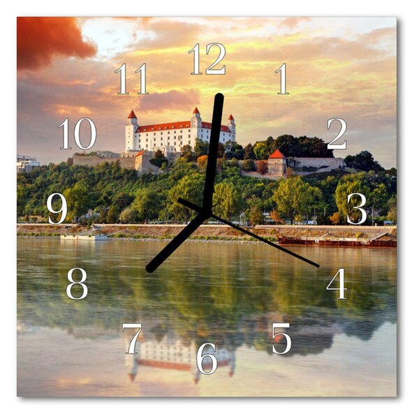 Zegar szklany kwadratowy Rzeka zamek