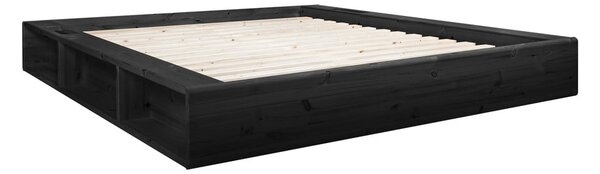 Czarne łóżko dwuosobowe z litego drewna ze schowkiem Karup Design Ziggy, 180 x 200 cm