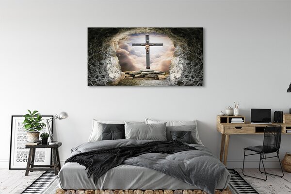 Obraz canvas na ścianę Jaskinia, Krzyż, Światło i Jezus