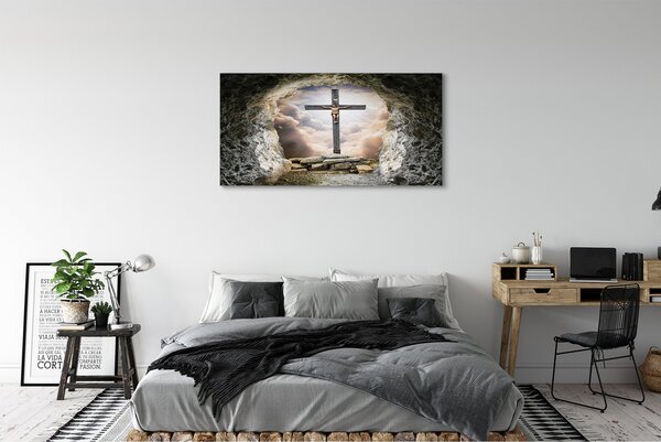 Obraz canvas na ścianę Jaskinia, Krzyż, Światło i Jezus
