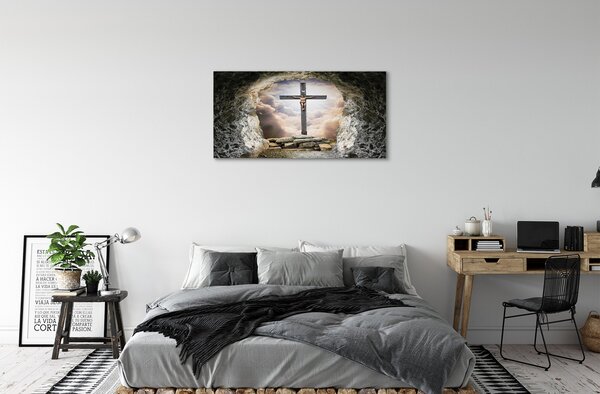 Obraz canvas na ścianę Jaskinia, Krzyż, Światło i Jezus