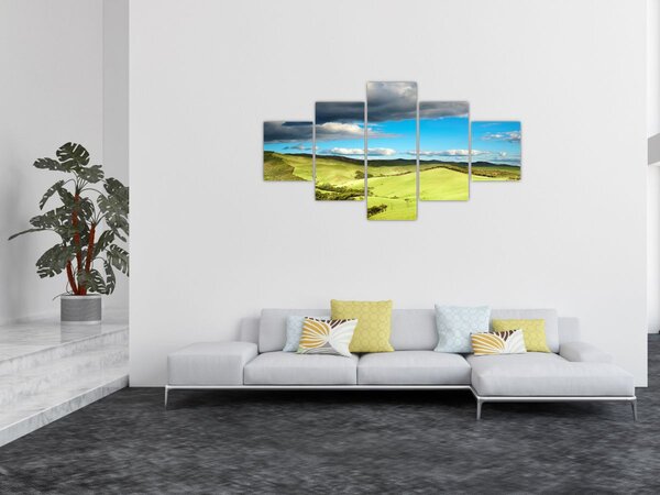 Obraz - Zielony krajobraz ze wzgórzami (125x70 cm)