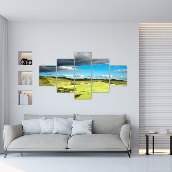 Obraz - Zielony krajobraz ze wzgórzami (125x70 cm)