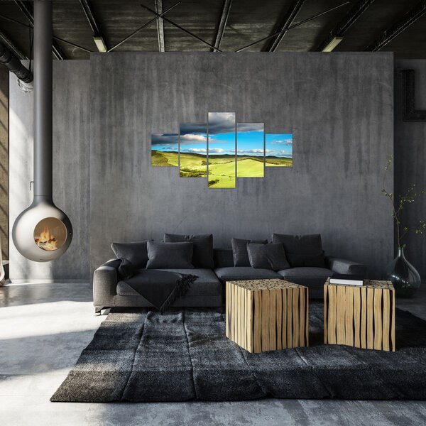 Obraz - Zielony krajobraz ze wzgórzami (125x70 cm)