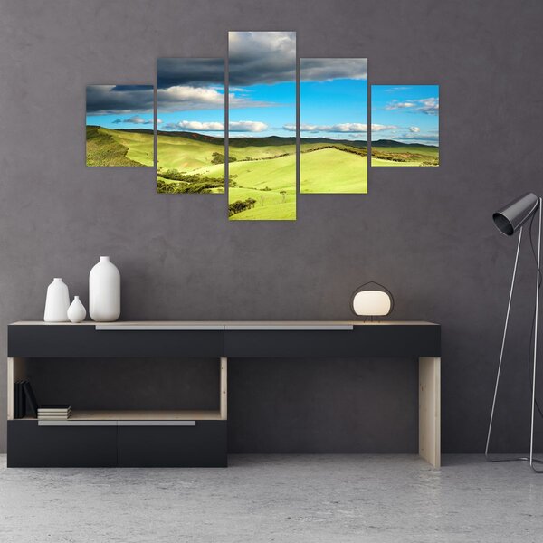 Obraz - Zielony krajobraz ze wzgórzami (125x70 cm)