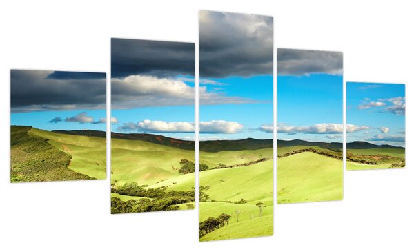 Obraz - Zielony krajobraz ze wzgórzami (125x70 cm)