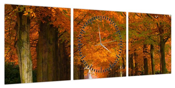 Obraz - Aleja drzew jesienią (z zegarem) (90x30 cm)