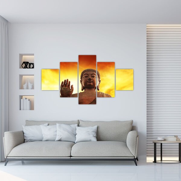 Obraz - Budda z czerwonym i żółtym tłem (125x70 cm)