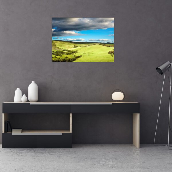 Obraz - Zielony krajobraz ze wzgórzami (70x50 cm)