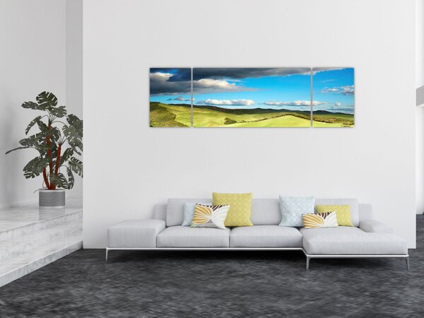 Obraz - Zielony krajobraz ze wzgórzami (170x50 cm)