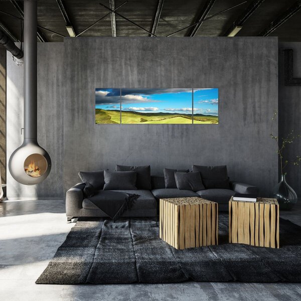 Obraz - Zielony krajobraz ze wzgórzami (170x50 cm)