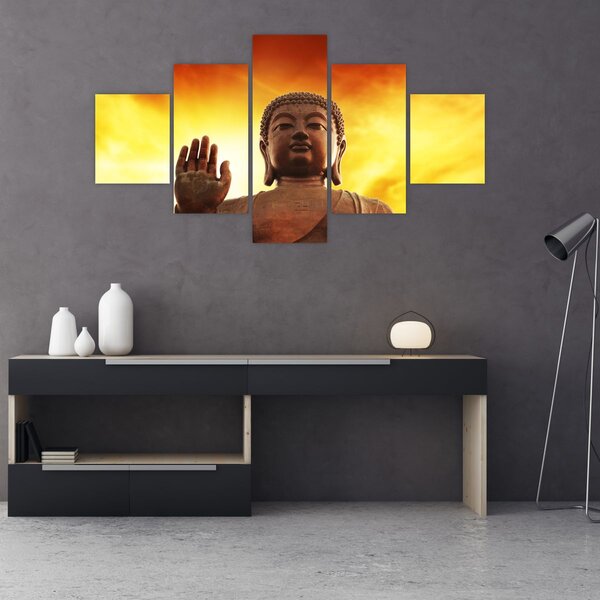 Obraz - Budda z czerwonym i żółtym tłem (125x70 cm)