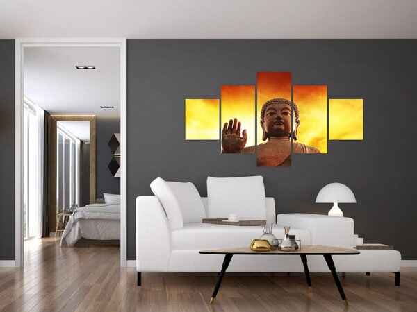 Obraz - Budda z czerwonym i żółtym tłem (125x70 cm)