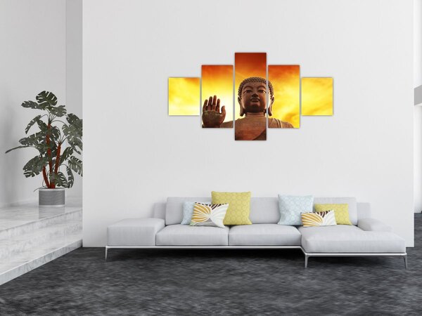 Obraz - Budda z czerwonym i żółtym tłem (125x70 cm)