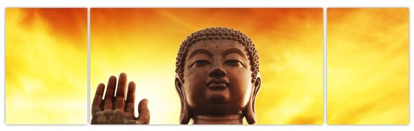 Obraz - Budda z czerwonym i żółtym tłem (170x50 cm)