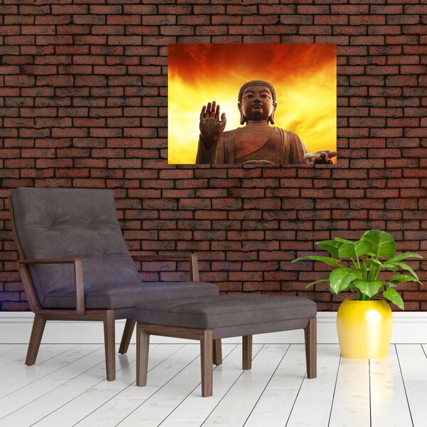 Obraz - Budda z czerwonym i żółtym tłem (70x50 cm)