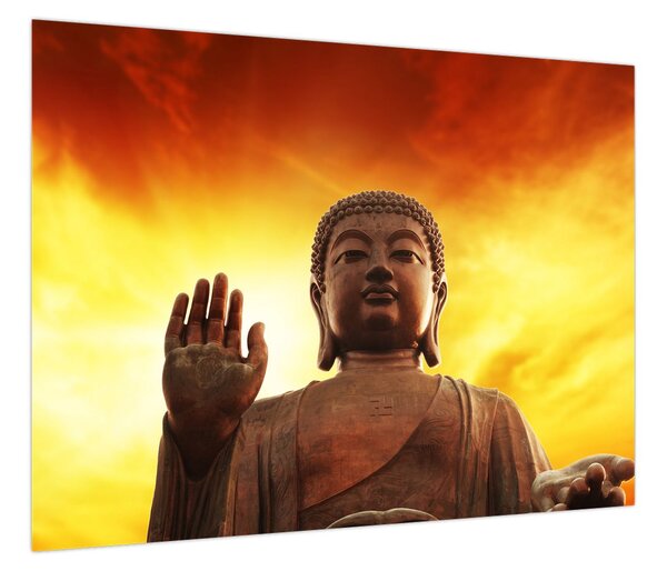 Obraz - Budda z czerwonym i żółtym tłem (70x50 cm)