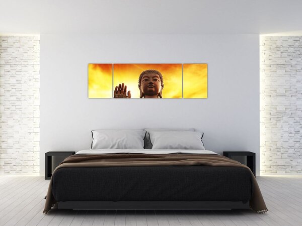 Obraz - Budda z czerwonym i żółtym tłem (170x50 cm)