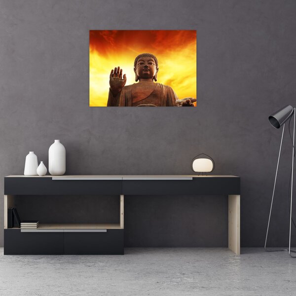 Obraz - Budda z czerwonym i żółtym tłem (70x50 cm)