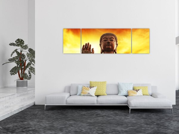 Obraz - Budda z czerwonym i żółtym tłem (170x50 cm)