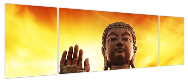 Obraz - Budda z czerwonym i żółtym tłem (170x50 cm)