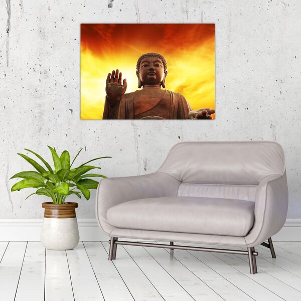 Obraz - Budda z czerwonym i żółtym tłem (70x50 cm)