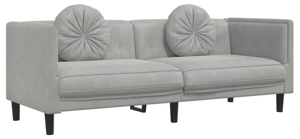 Sofa 3-osobowa z poduszkami, jasnoszara, aksamit