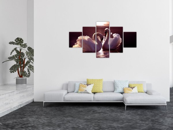 Obraz - Łabędzie na jeziorze (125x70 cm)