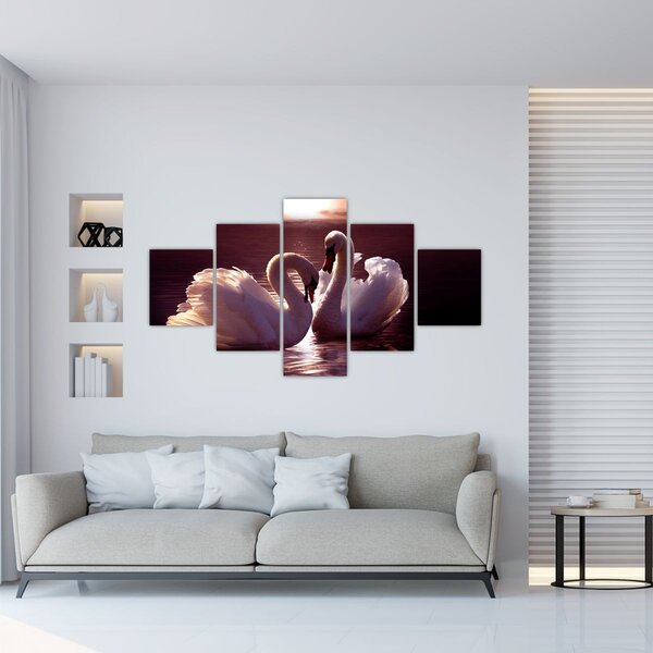 Obraz - Łabędzie na jeziorze (125x70 cm)