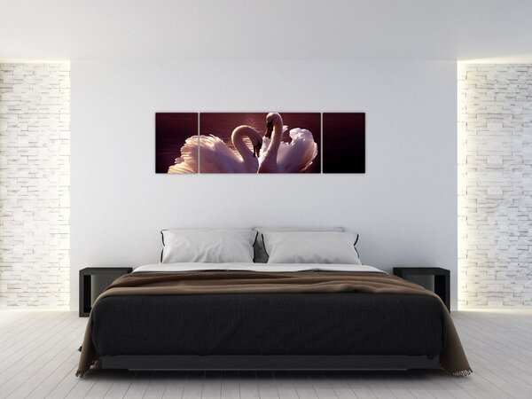 Obraz - Łabędzie na jeziorze (170x50 cm)