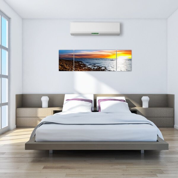 Obraz - Mewa lecąca nad wybrzeżem (170x50 cm)