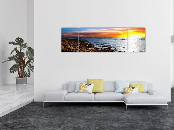Obraz - Mewa lecąca nad wybrzeżem (170x50 cm)