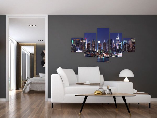 Obraz - Podświetlone nowojorskie drapacze chmur (125x70 cm)